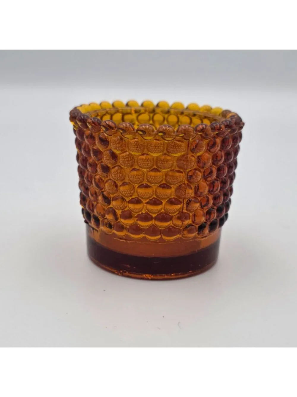 Amber Hobnail Glass Votive Candle Holder Vintage Retro Decor UV Reactive